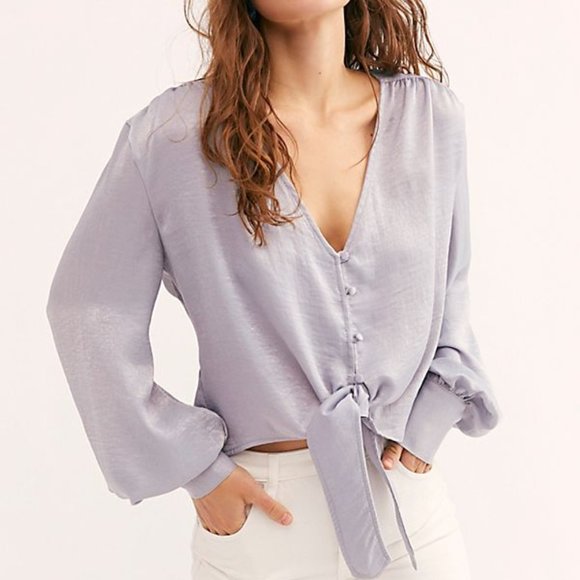 Free People Tops - Free People Party Crasher Long Sleeve Top, Sky Blue, Size XS